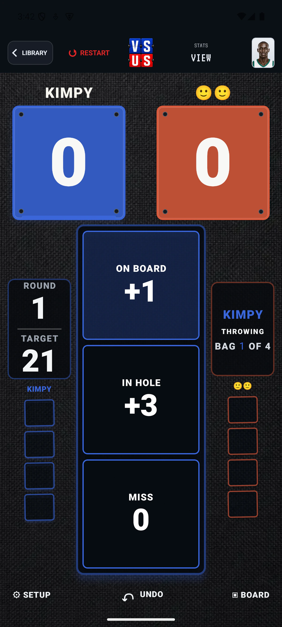 LED Cornhole scoring skin in the current VS US app