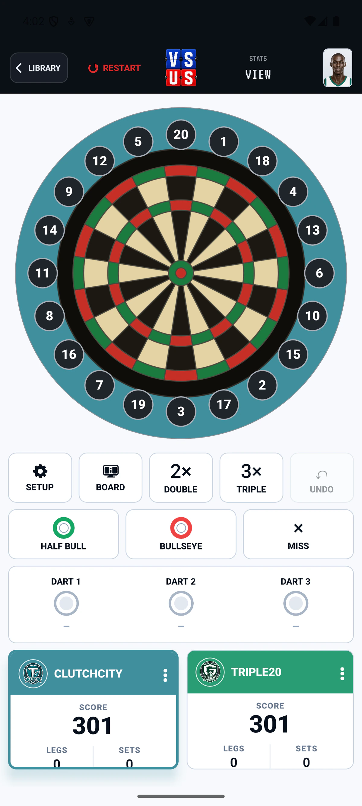 Current Darts scoring screen in VS US