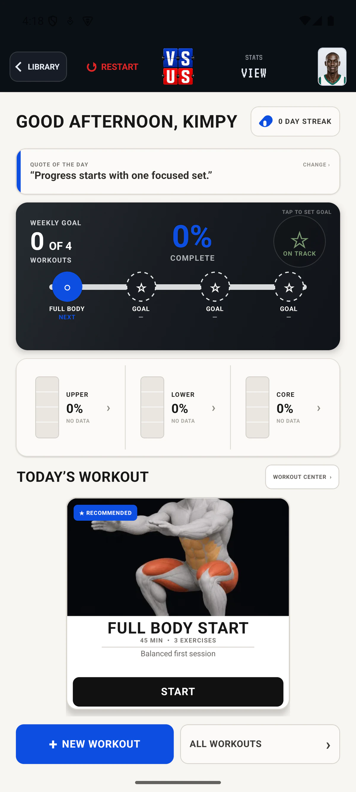 Current Fitness scoring screen in VS US