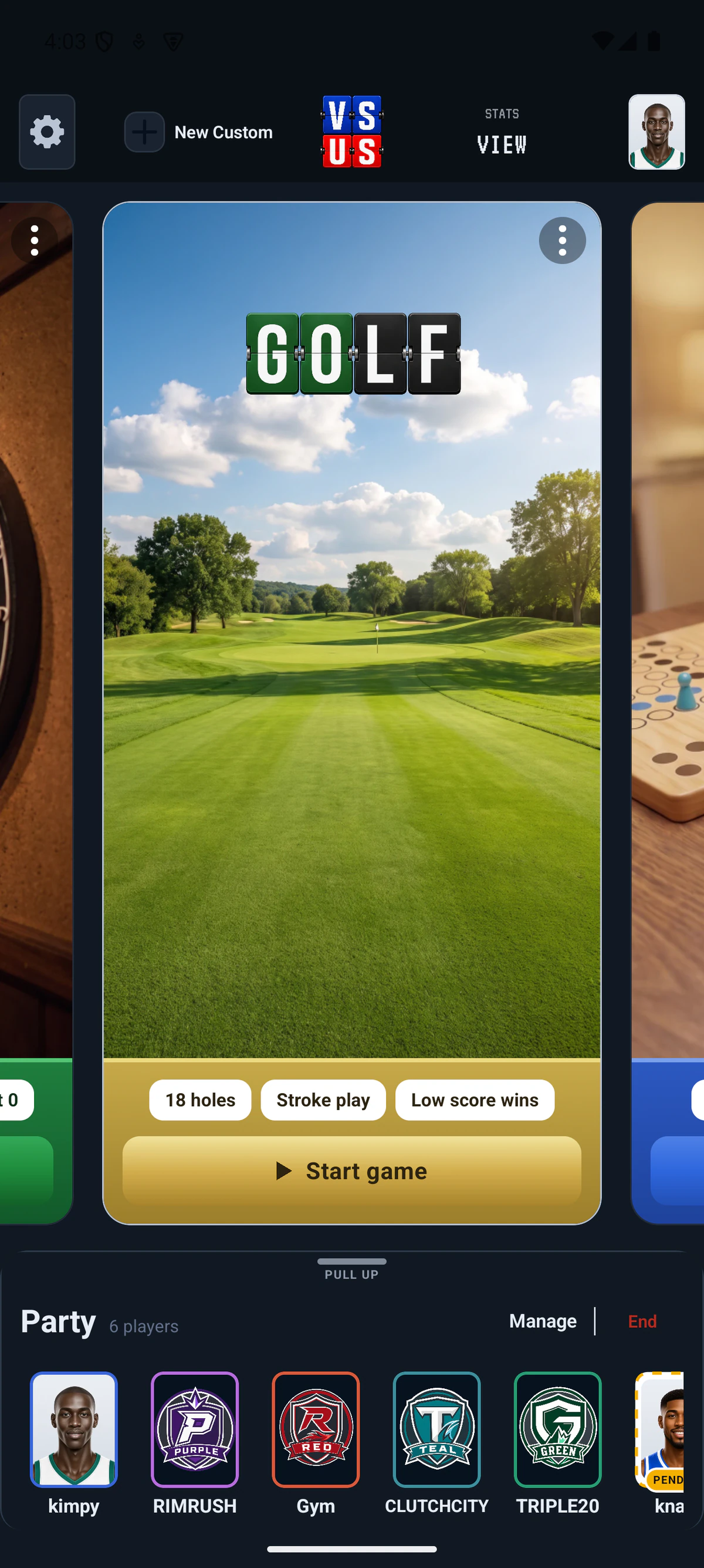 Golf selected in the current VS US Library with a six-player party