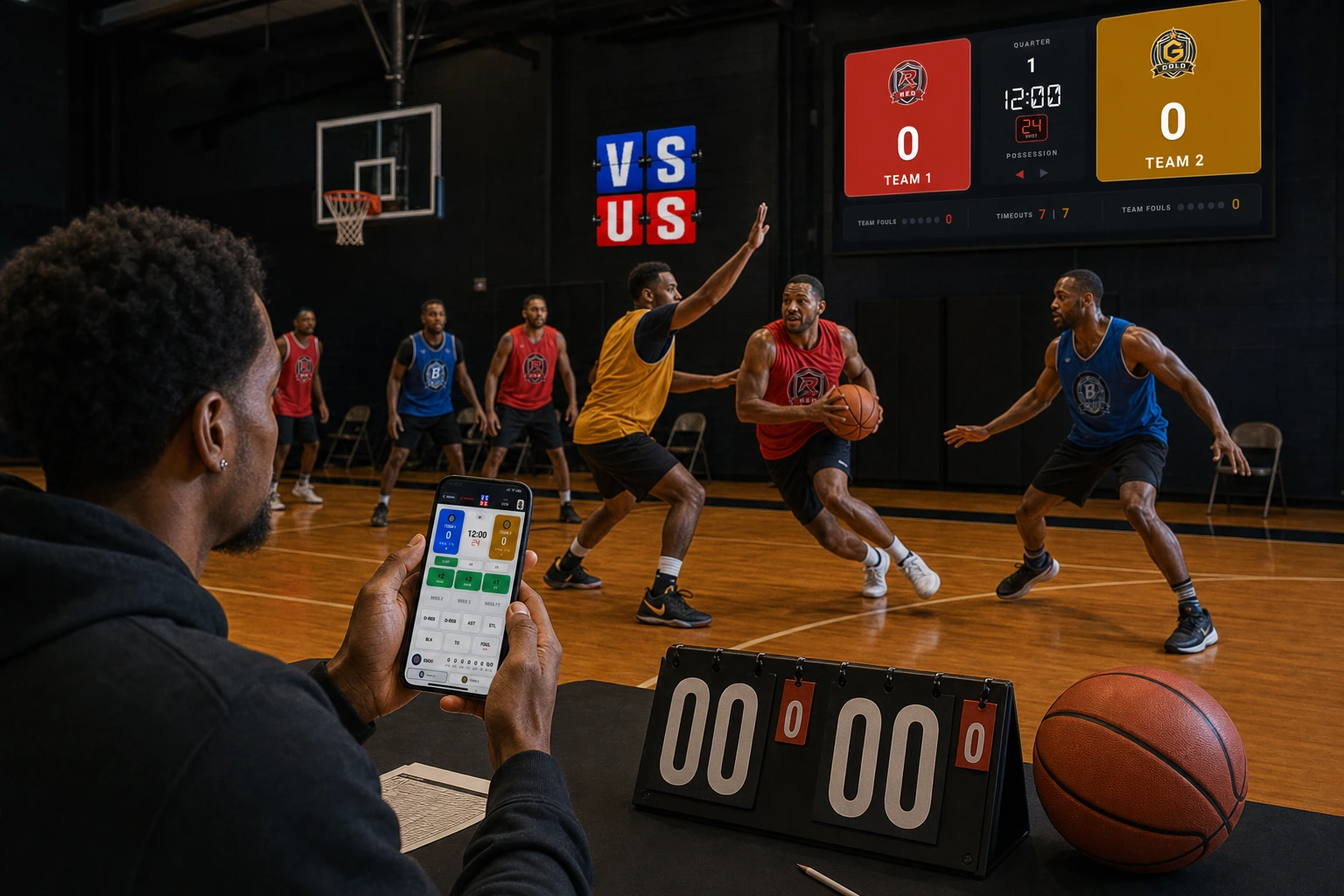Basketball scoring and live display in use with VS US