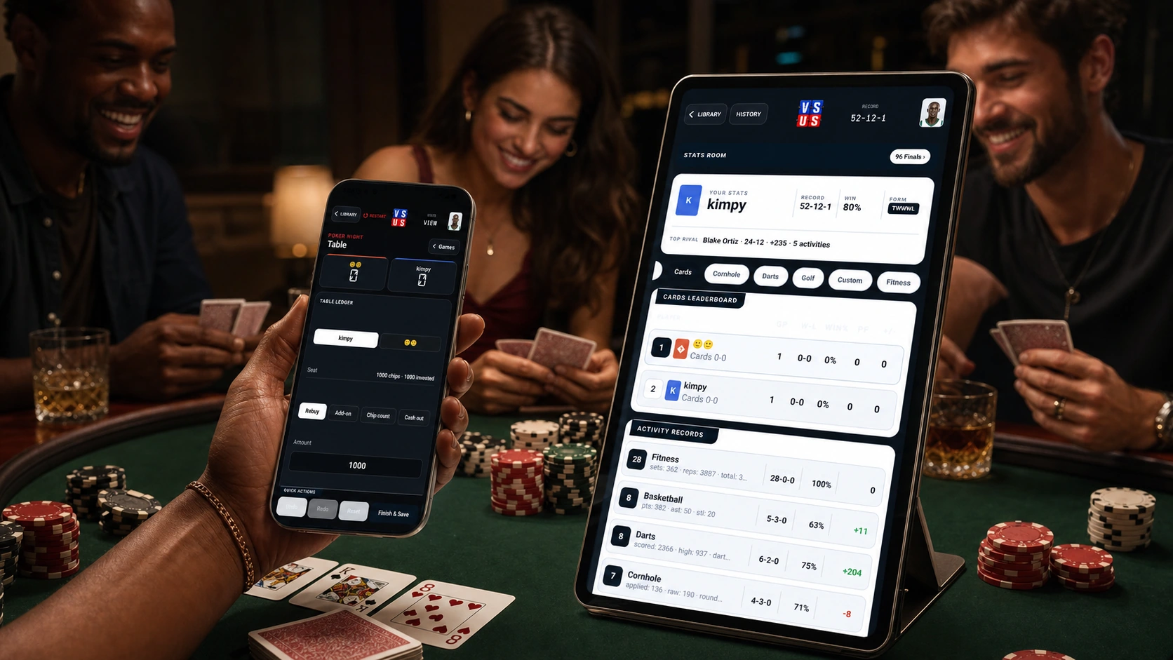 Cards scoring and live display in use with VS US