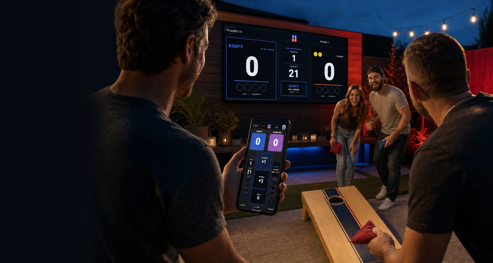 Cornhole scoring and live display in use with VS US