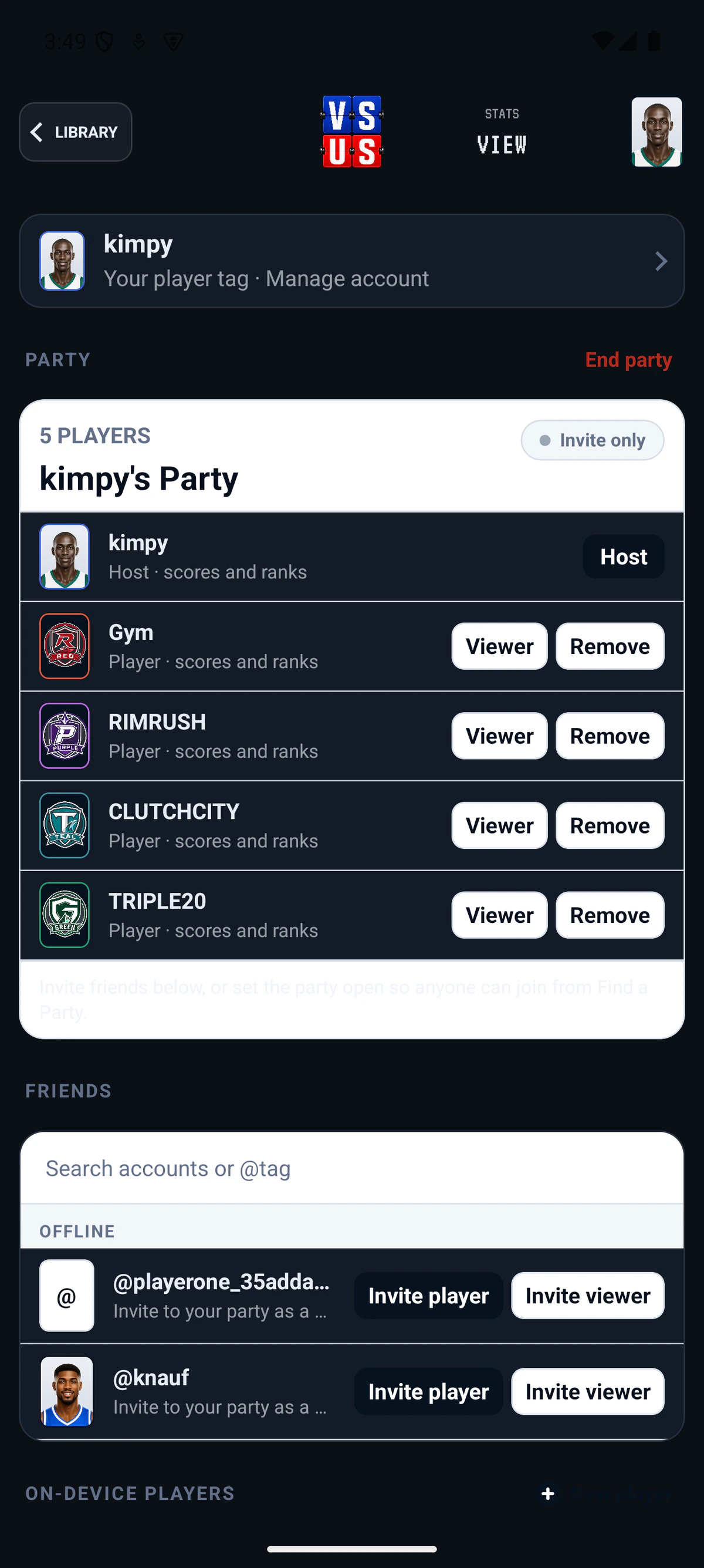 Current VS US party with KIMPY, RIMRUSH, Gym, CLUTCHCITY, and TRIPLE20 using app player images